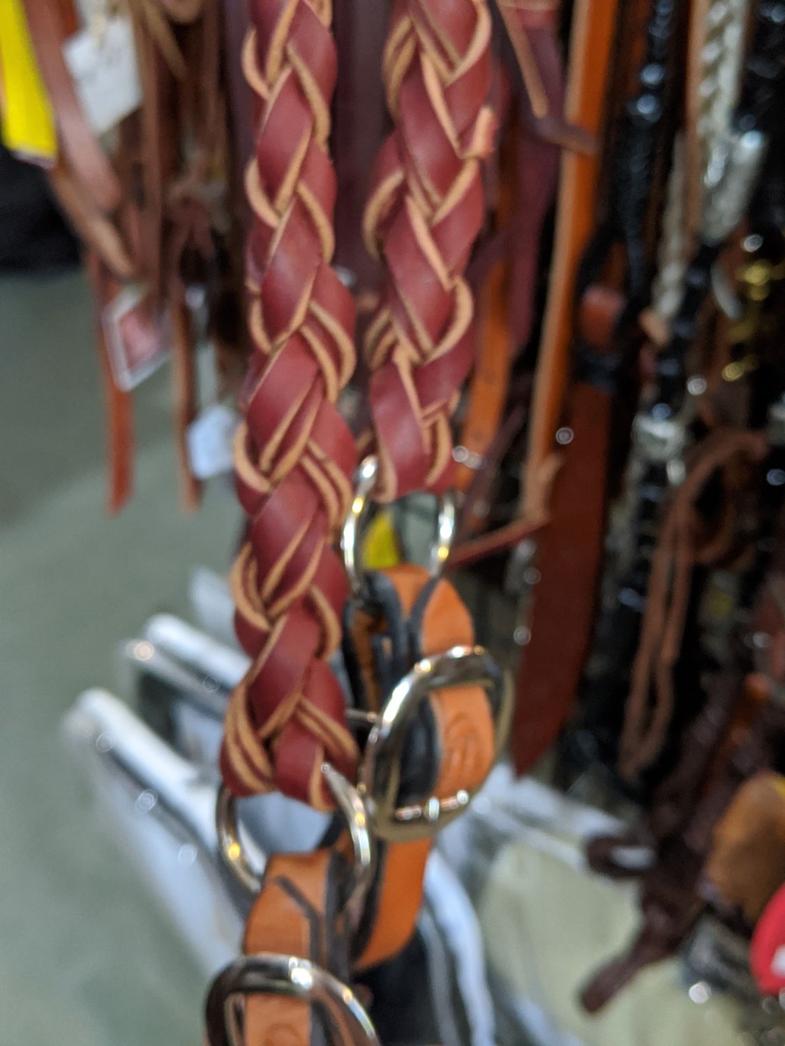 Circle L Leather Round Braided Split Reins, Color: Russett - 7'