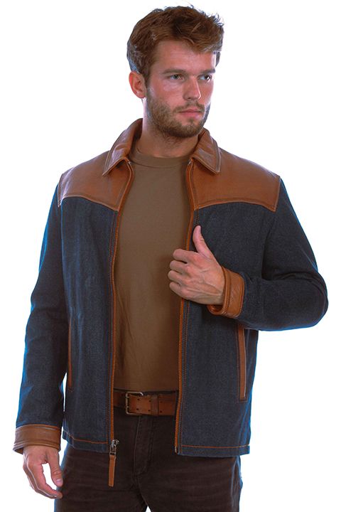 Men's Scully Denim and Leather Jacket, Size: 3XL - Denim