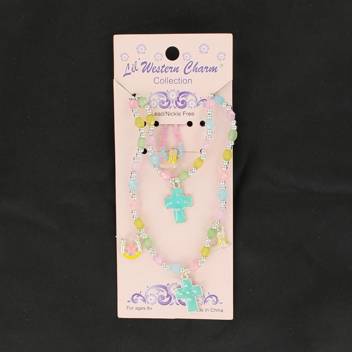 Set - Lil Western Cross Charm Girls Necklace, Color: Blue