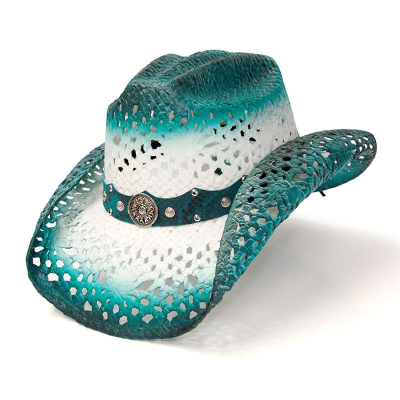 Straw Western Hat with Aqua Trim