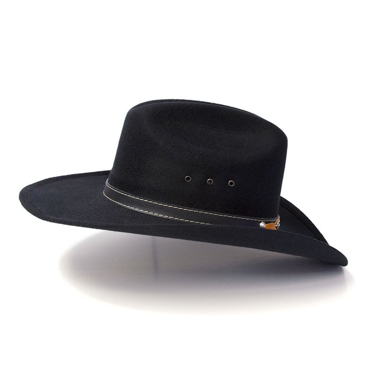 WEX Faux Felt Cowboy Hat w/ Concho Hat Band - Black