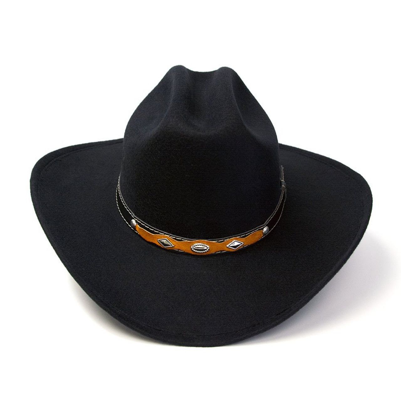 WEX Faux Felt Cowboy Hat w/ Concho Hat Band - Black