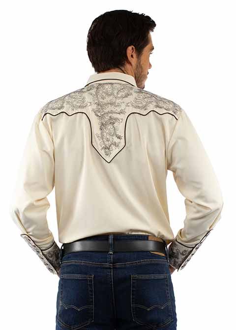 Men's Scully Paisley Embroidered Shirt, Cream