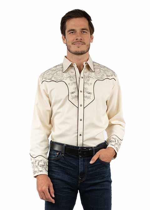 Men's Scully Paisley Embroidered Shirt, Cream