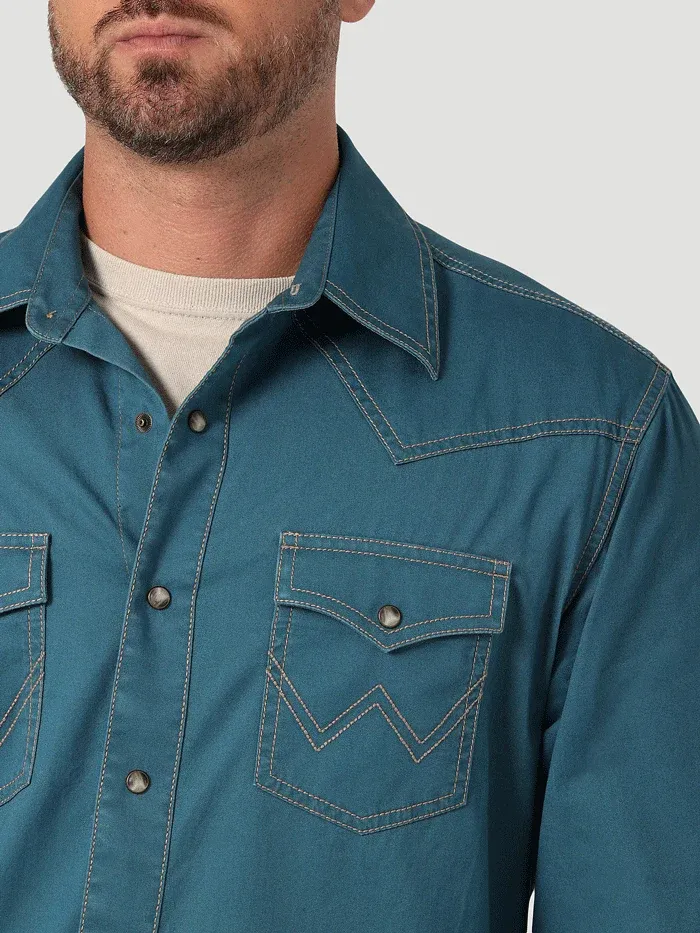 Men's Wrangler Retro Premium L-S Snap Shirt-Blue
