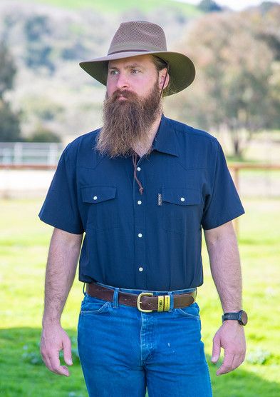 Men's Outback Moab Western Snap Bamboo Short Sleeve Shirt, Size: M - Navy