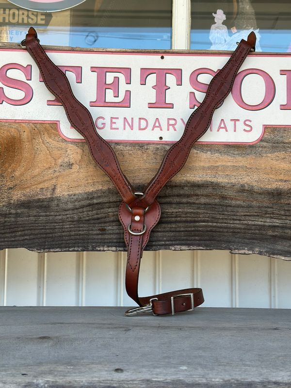 Circle L Scalloped Breast Collar, Horse Size, Dark Oil Barb Wire w/Watts Buckles