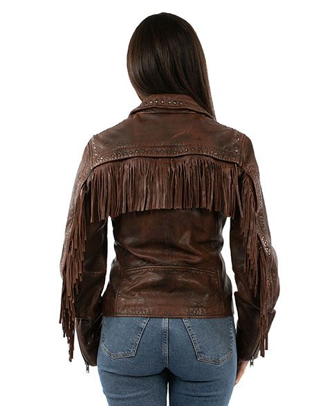 Women's Scully Studded Fringe Leather Jacket