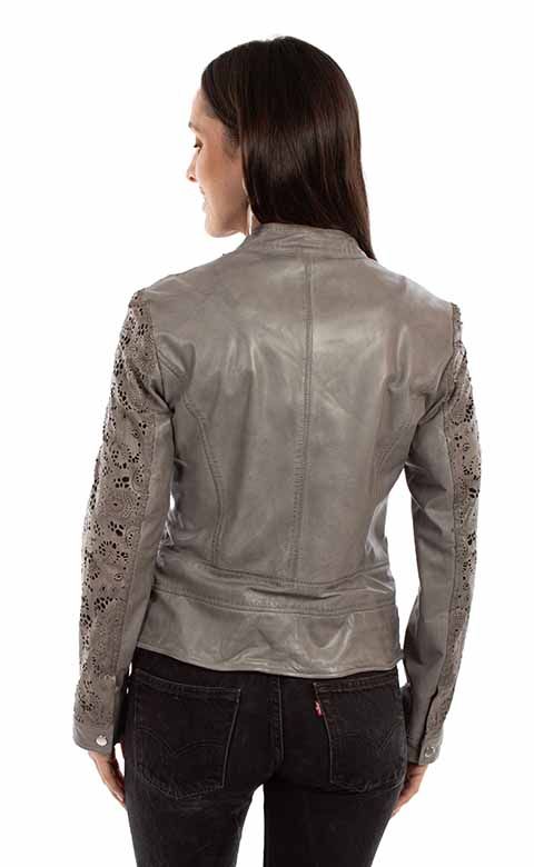 Women's Scully Light Grey Lazer Leather Jacket