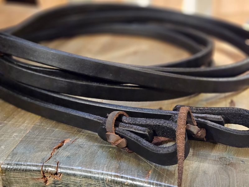 Leather Split Reins w/ Tie Ends - 7' x 5/8", Black