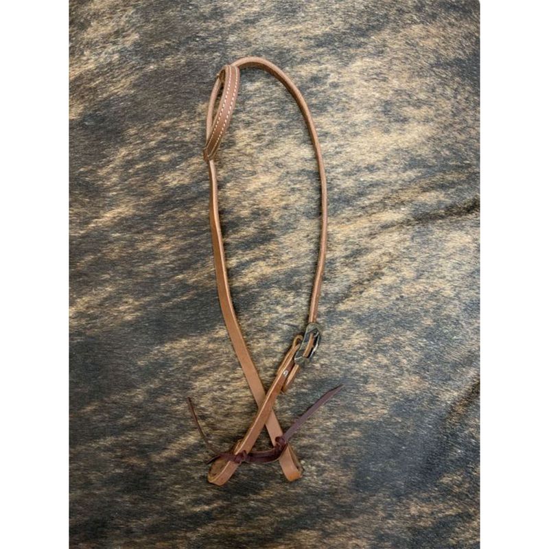 Argentina Cow Leather One Ear Headstall with Silver Engraved Overlay Buckle