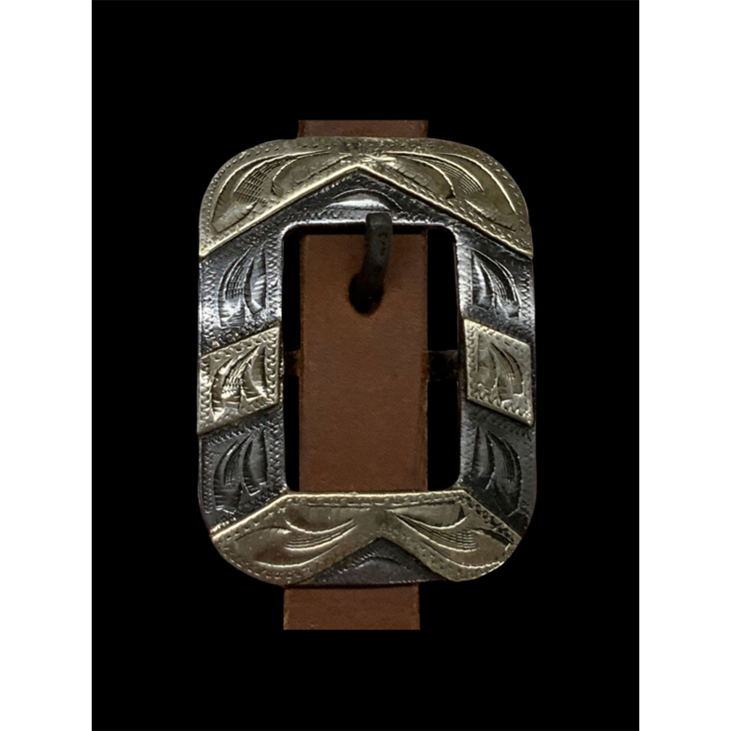 Argentina Cow Leather One Ear Headstall with Silver Engraved Overlay Buckle
