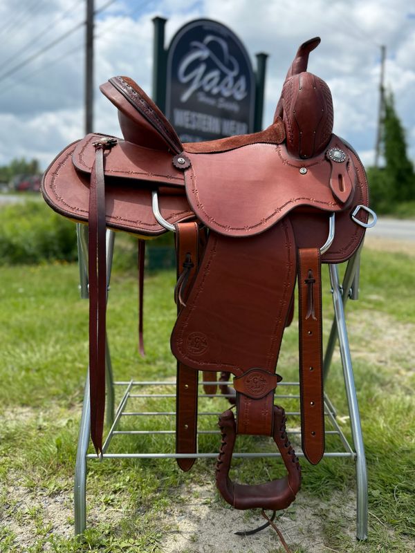 14" Wide Circle L All Around Saddle - Medium Oil w/Barb Wire Tooling