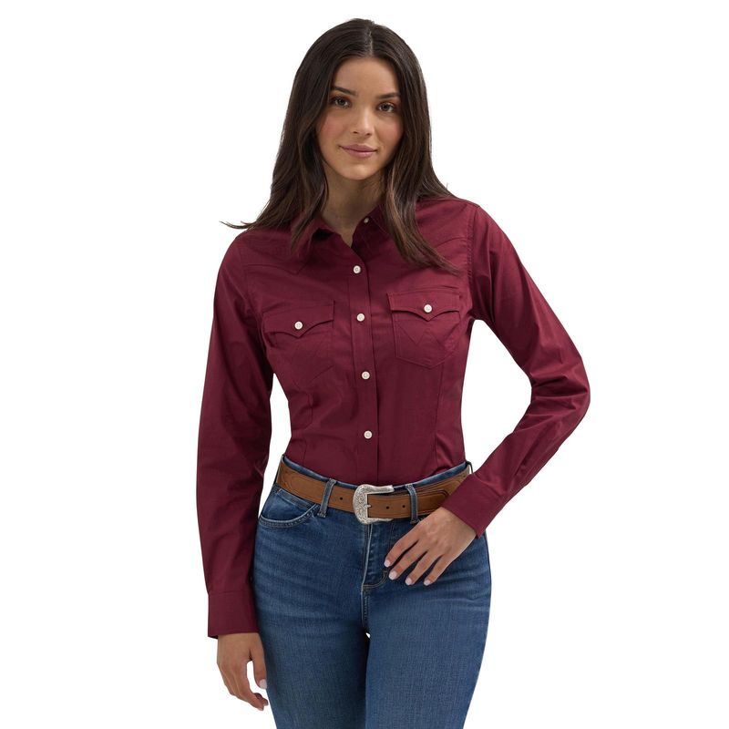 Women's Wrangler Retro® Long Sleeve Solid Shirt - Windsor Wine