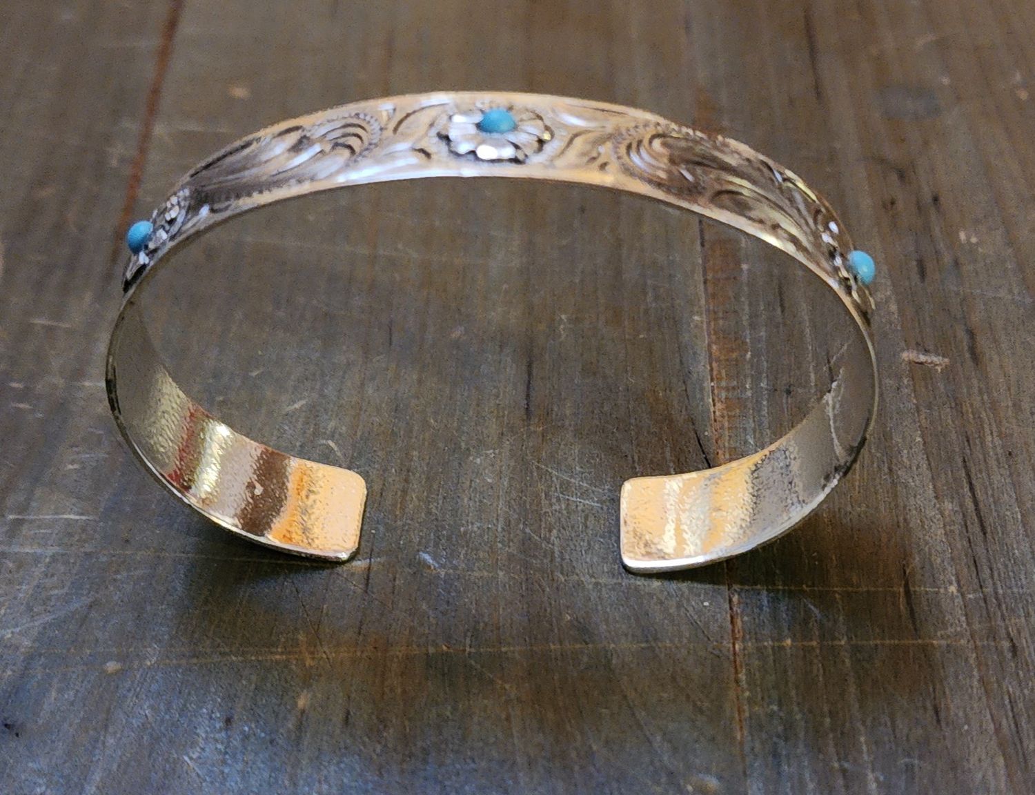 Bracelet - Silver Cuff with Turquoise Stones
