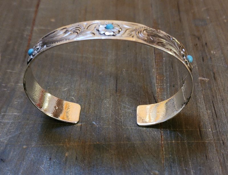 Bracelet - Silver Cuff with Turquoise Stones