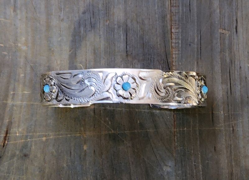 Bracelet - Silver Cuff with Turquoise Stones