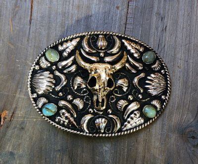 Belt Buckle - Turquoise and Skull