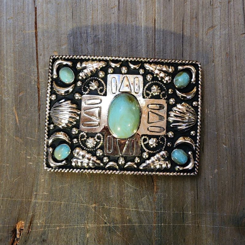 Belt Buckle - Turquoise and Cross