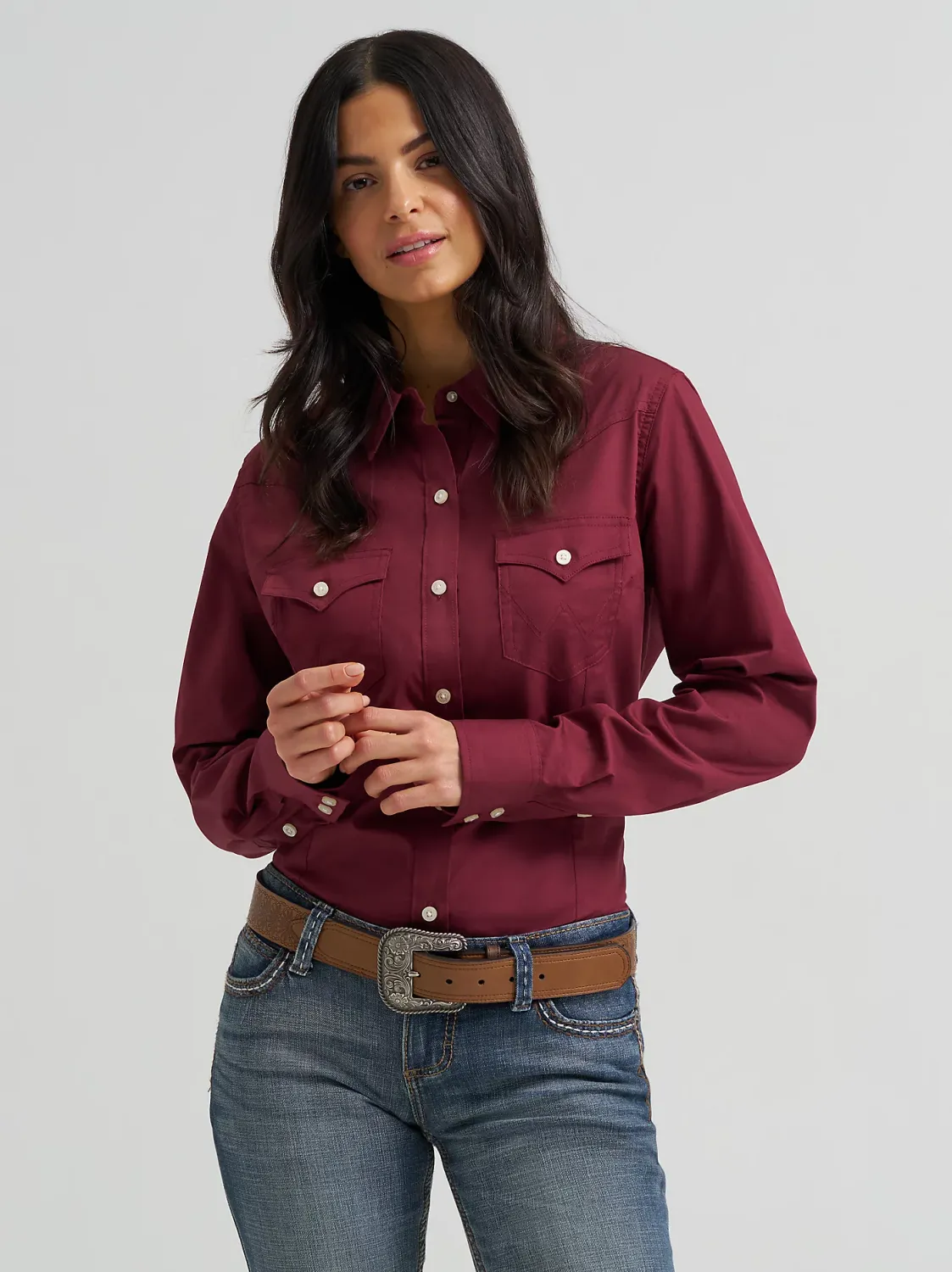 Women's Wrangler Retro® Long Sleeve Solid Shirt - Windsor Wine