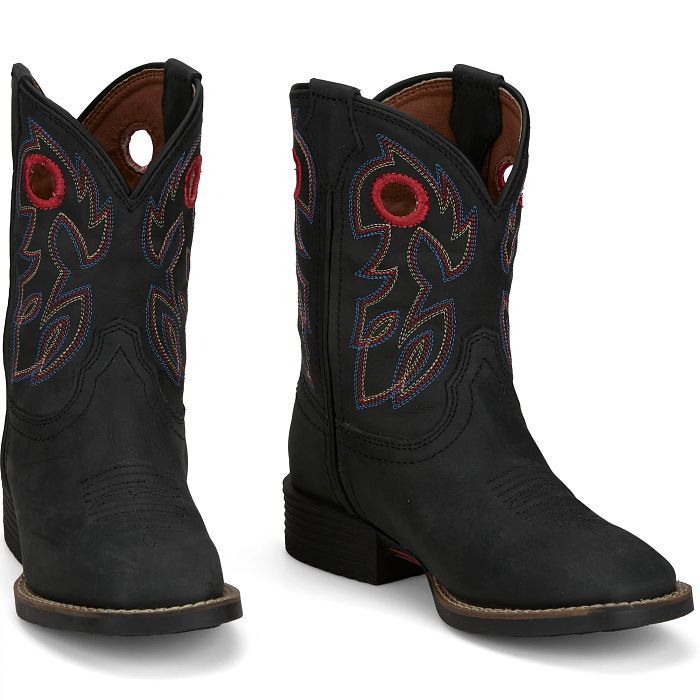 Children's Justin Bowline Junior Shadow Black Water Buffalo Boots