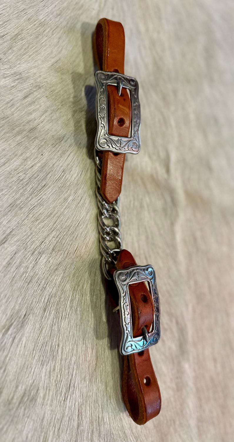 Curb Chain  Leather w/Fancy/Show Buckle - Light Oil