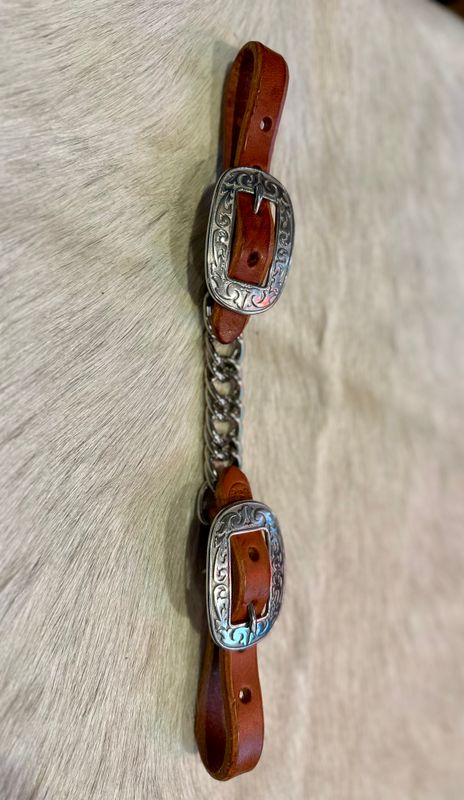Curb Chain  Leather w/Fancy/Show Buckle - Light Oil