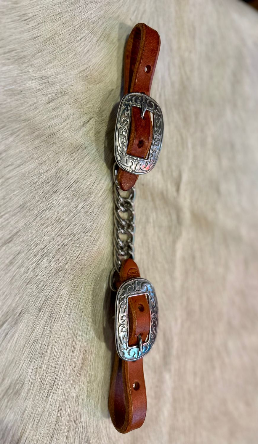 Curb Chain  Leather w/Fancy/Show Buckle - Light Oil Curb Chain  Leather w/Fancy/Show Buckle - Light Oil