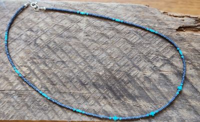 Kotah Bear Matte Black & Turquoise Beaded Necklace - 18"