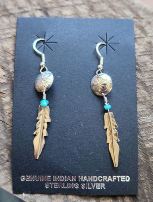 Kotah Bear Turquoise Feather Sterliing Silver Earrings