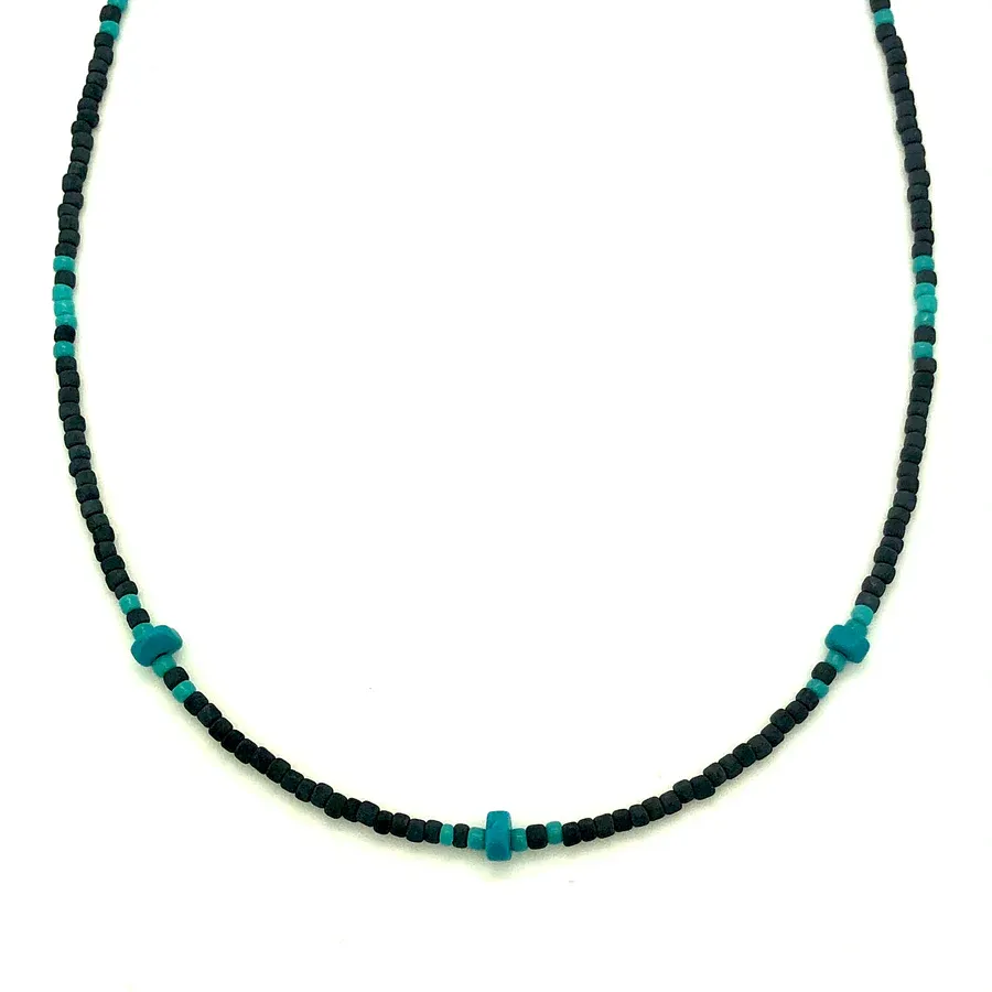 Kotah Bear Matte Black & Turquoise Beaded Necklace - 18"