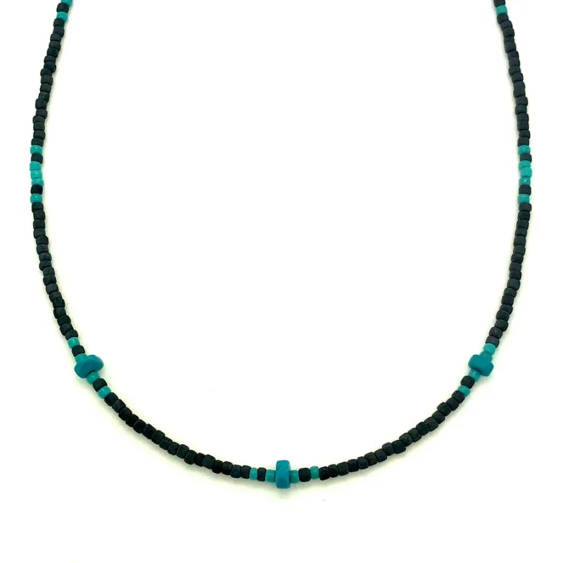 Kotah Bear Matte Black & Turquoise Beaded Necklace - 18"