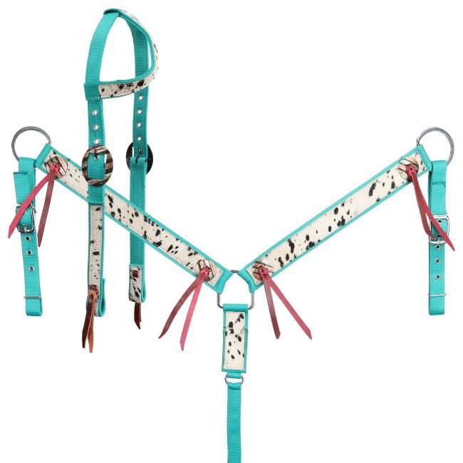 Speckled Teal Nylon One Ear Headstall and Breastcollar SET