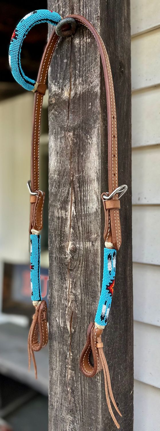 Wild Star Blue Beaded One Ear Headstall