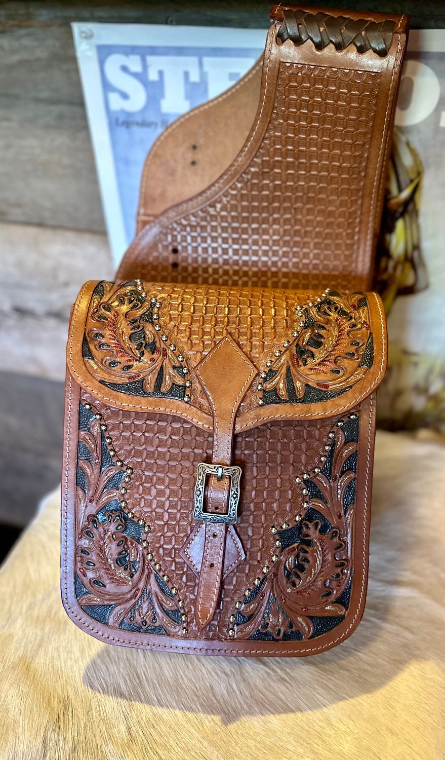 Wild Star Tooled Leather Saddle Bag