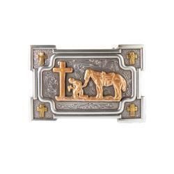 Belt Buckle - Rectangle Smooth Edge Parying Cowboy