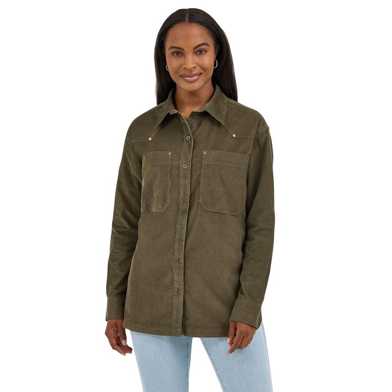 Women's Wrangler Retro® Punchy Boyfriend Cord Shirt - Olive