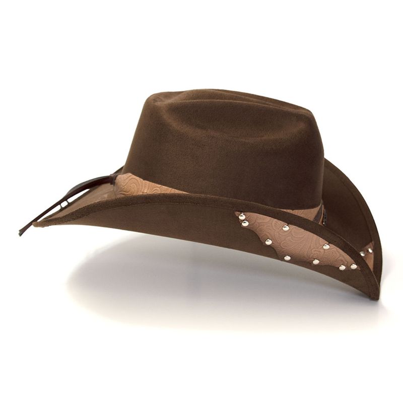 Suede Like  Hat - Cattleman - Brown w/Tooled Hat Band &amp; Leather Sides