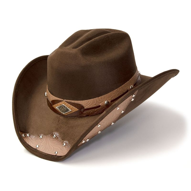 Suede Like  Hat - Cattleman - Brown w/Tooled Hat Band & Leather Sides