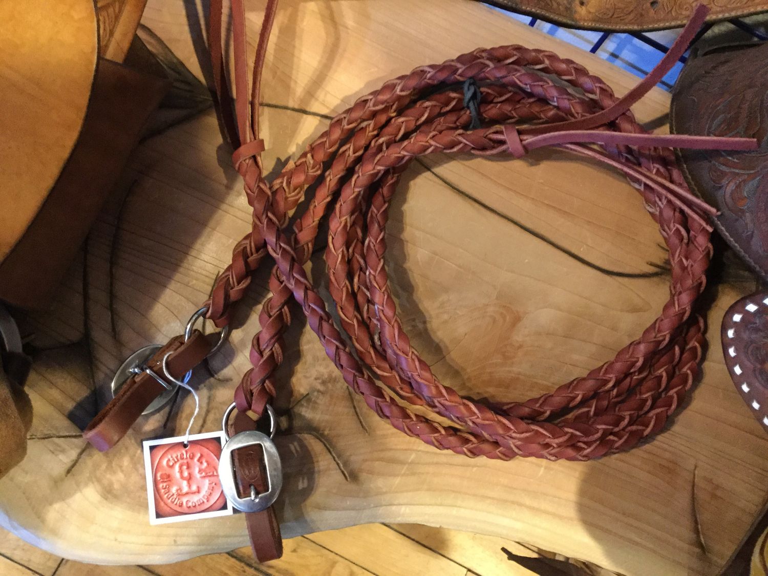 Circle L Leather Braided Split Reins with Buckle Ends - 6.5', Color: Russet