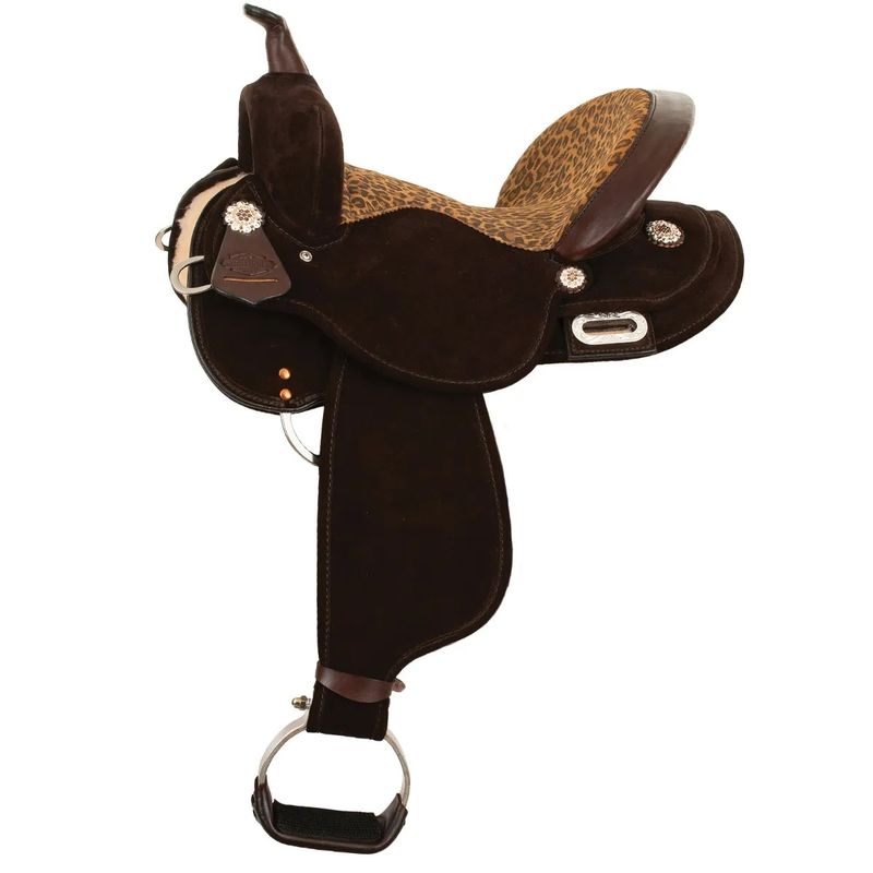 15" Wide Circle Y High Horse Galaxy Barrel Saddle - Chocolate Cheetah Suede