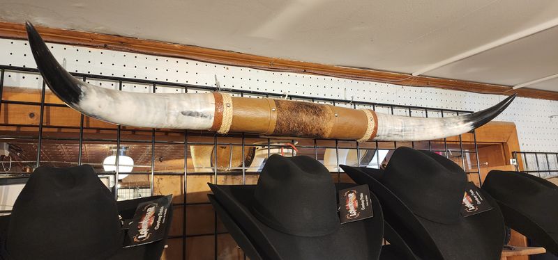 Steer Horns with Tooled Leather and Hair-On - 4'