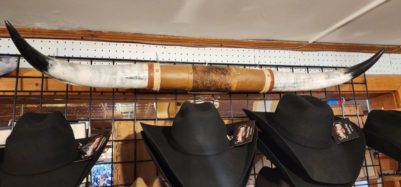 Steer Horns with Tooled Leather and Hair-On - 4'