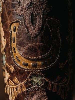 Women's Corral Horseshoe Hand Woven Embroidery - Ostrich