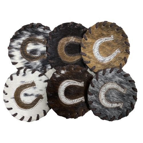 Cowhide Coaster - Set of Four Coasters, Color: Horseshoe