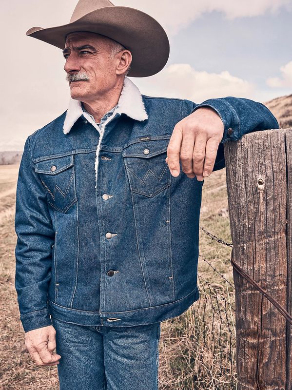 Men's Wrangler Sherpa Lined Denim Jacket - Pre-Washed