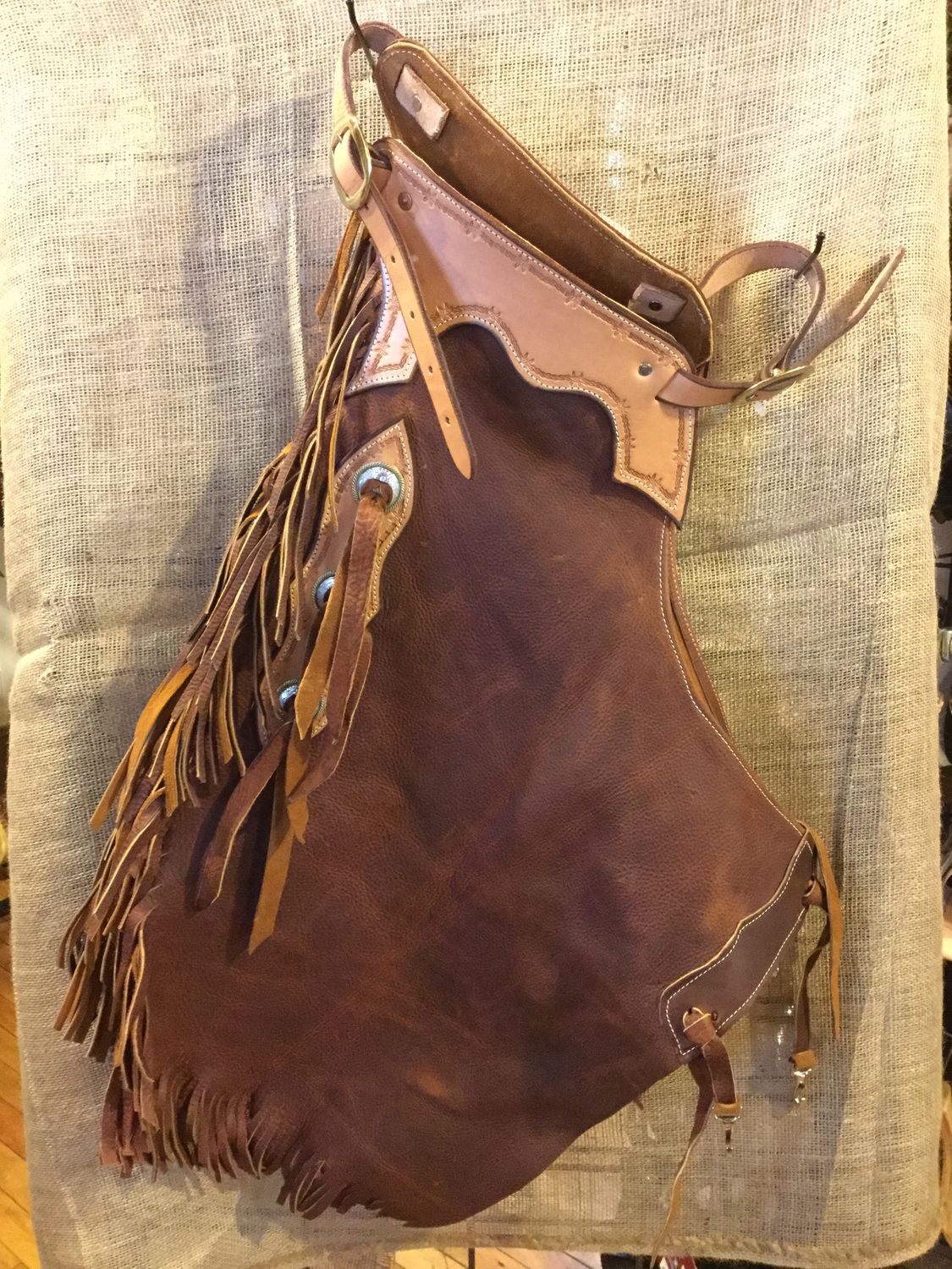 Circle L U.S.A. Made Leather Chinks, Color: Med. Oil/Lt. Oil