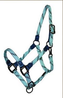 Soft Touch Flat Braid Adjustable Halter, Size: Cob - Turq/Navy