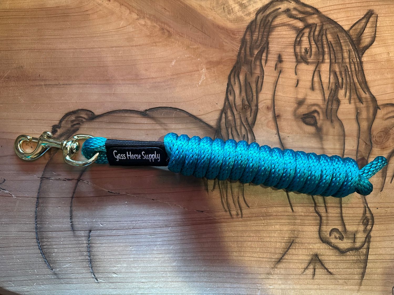 GHS Braided Poly Rope Lead - 9', Color: Teal w/Gass Horse Supply Embroidered in White