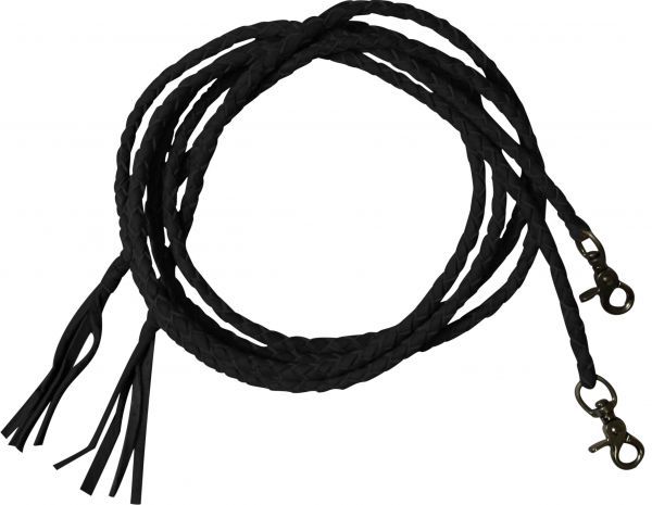 Leather Braided Split Reins Round Braid, Color: Black